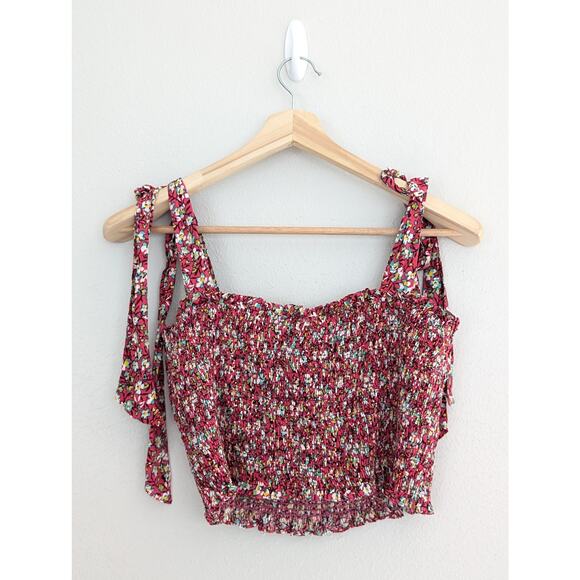 NWT Poupette St Barth Triny Smocked Crop Top Square Neck Size Med Pink Paquertte - Picture 3 of 7